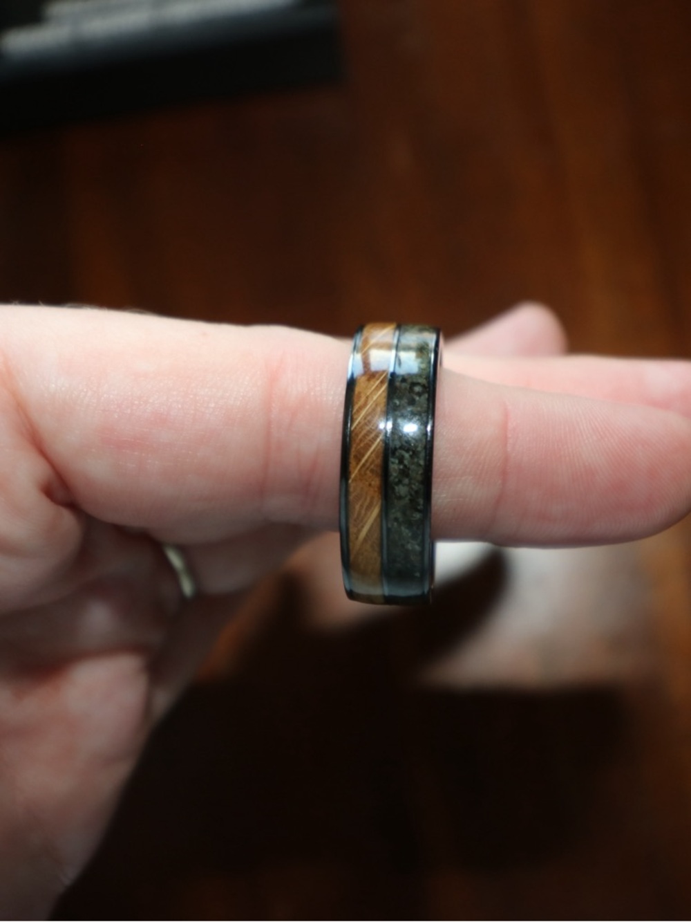 Men's Two-Tone Wood and Stone Inlay Ring - Manly Bands. Size 13